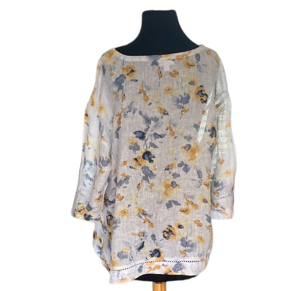 Pure J Jill  Linen Airy Floral Watercolor 3/4 Sleeves Crochet Women's Blouse, XL - Picture 4 of 8